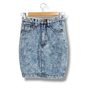 Vintage Studebaker Light-wash Acid Stonewash Denim Bodycon Miniskirt Size XS